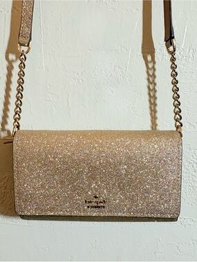 Kate Spade Briley Burgess Court Gold Glitter Chain Crossbody